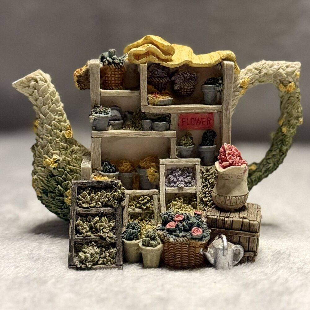 Miniature Resin Teapot Figurines Market Stalls Fruit Vegetable Flower Set of 3